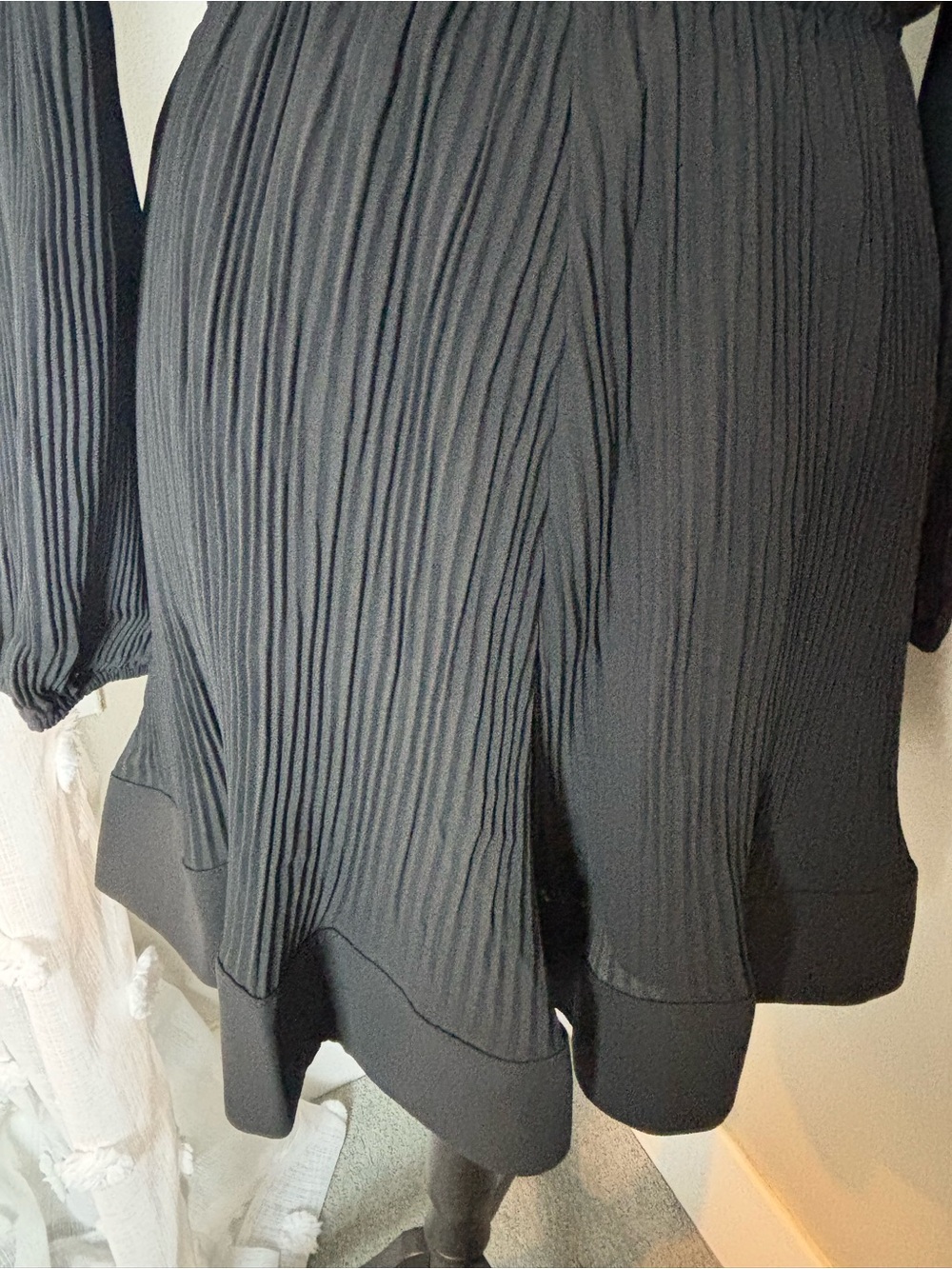 NEW Milly Black Long-Sleeve Pleated-Waist Dress Size 8 - Picture 11 of 15